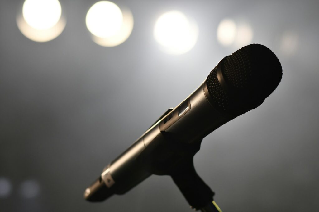 black microphone on stand